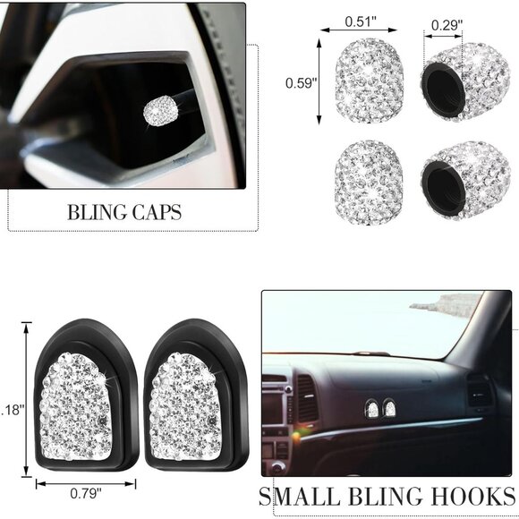 20 Pcs Bling Car Accessories Set - Silver Rhinestone Vehicle Accessories Set - Picture 2 of 7